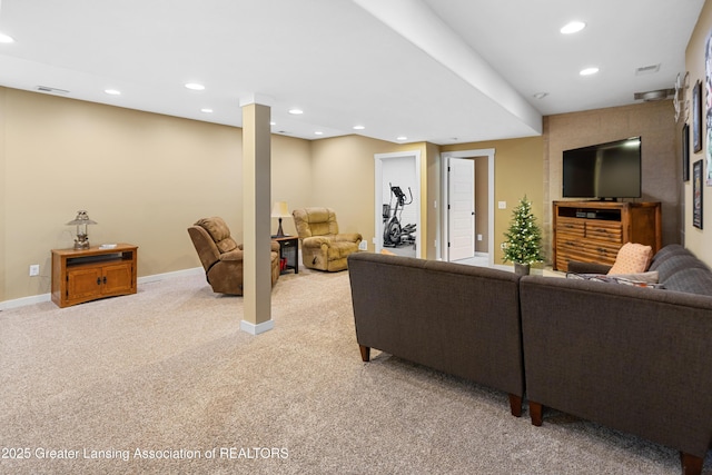 14747 Forest Hill Rd, Grand Ledge, MI 48837 - carpeted living area featuring recessed lighting and baseboards