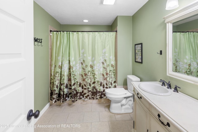 14747 Forest Hill Rd, Grand Ledge, MI 48837 - full bathroom with vanity, tile patterned flooring, and a shower with shower curtain
