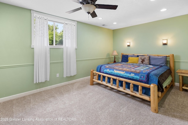 14747 Forest Hill Rd, Grand Ledge, MI 48837 - bedroom featuring recessed lighting, carpet, and a ceiling fan