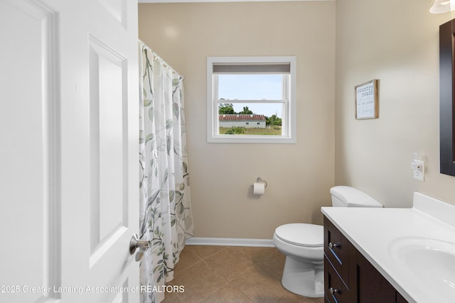 14747 Forest Hill Rd, Grand Ledge, MI 48837 - bathroom with vanity, tile patterned floors, and curtained shower