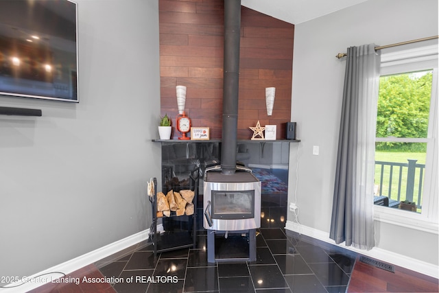 14747 Forest Hill Rd, Grand Ledge, MI 48837 - detailed view of a wood stove and wood walls