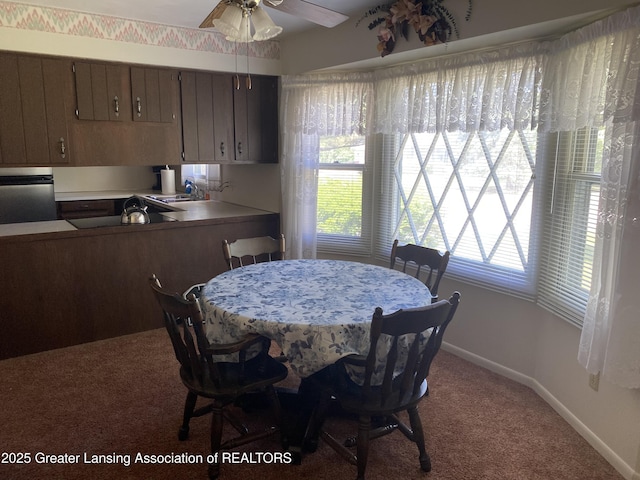 3931 Berry Ridge Dr, Holt, MI 48842 - dining room with carpet and a ceiling fan