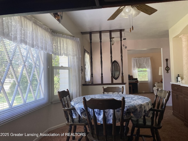 3931 Berry Ridge Dr, Holt, MI 48842 - carpeted dining area with a ceiling fan and baseboards