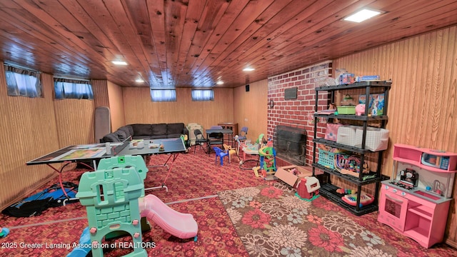502 S Main St, Eaton Rapids, MI 48827 - recreation room with carpet floors and wood walls