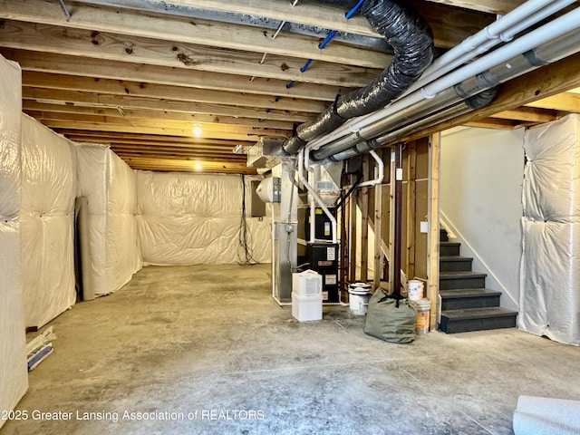 4314 Ringneck Ln, Holt, MI 48842 - unfinished basement with stairs and heating unit