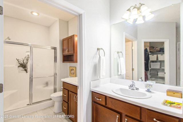 3706 Flying Gulch Dr, Holt, MI 48842 - full bath featuring vanity, a stall shower, tile patterned floors, and a chandelier