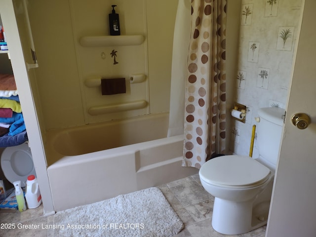 16711 Stark Rd, Springport, MI 49284 - full bathroom featuring shower / bathtub combination with curtain and tile patterned flooring