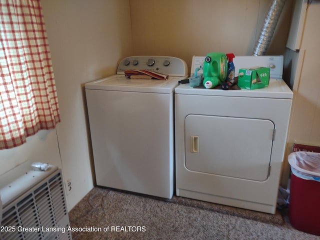 16711 Stark Rd, Springport, MI 49284 - washroom with washing machine and clothes dryer and carpet flooring