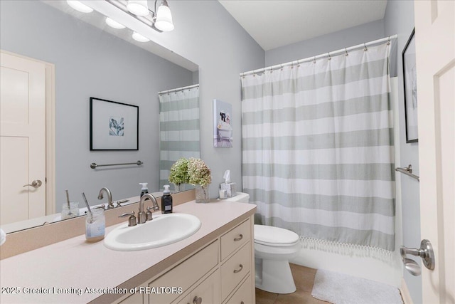 3537 Winborn Dr, Dewitt, MI 48820 - bathroom with vanity, tile patterned flooring, and curtained shower