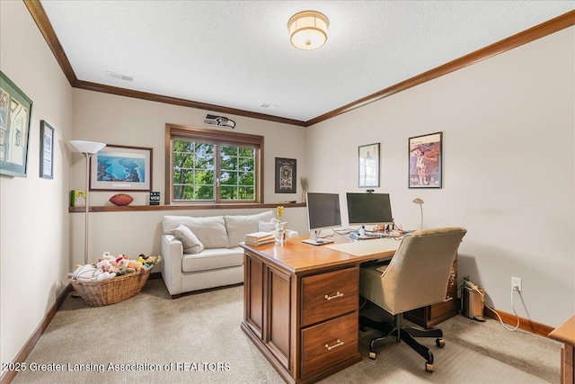 3537 Winborn Dr, Dewitt, MI 48820 - office space with light carpet, crown molding, and a textured ceiling