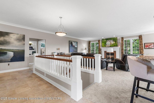 3537 Winborn Dr, Dewitt, MI 48820 - hallway with ornamental molding and an upstairs landing