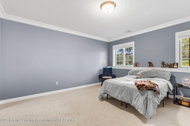 3537 Winborn Dr, Dewitt, MI 48820 - bedroom featuring crown molding, carpet floors, and a textured ceiling