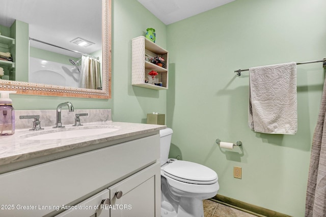 6716 Bunker Hill Dr, Lansing, MI 48906 - full bathroom with vanity, tile patterned flooring, and curtained shower