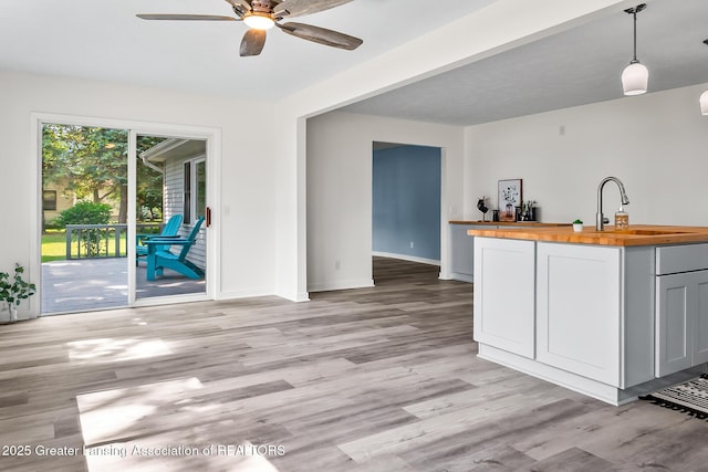 1337 Shepard St, Crystal, MI 48818 - kitchen featuring wooden counters, light wood finished floors, and ceiling fan