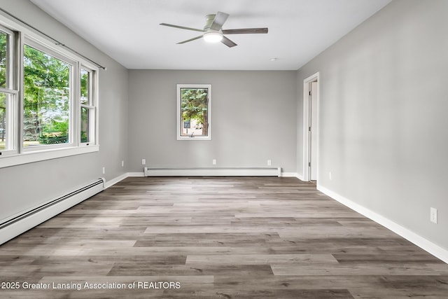 1337 Shepard St, Crystal, MI 48818 - empty room with baseboard heating, plenty of natural light, and ceiling fan