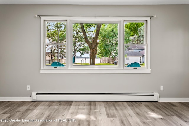 1337 Shepard St, Crystal, MI 48818 - empty room featuring baseboard heating, healthy amount of natural light, and wood finished floors