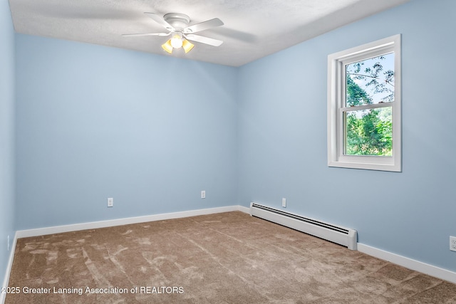 1337 Shepard St, Crystal, MI 48818 - empty room with a baseboard radiator, carpet flooring, and ceiling fan