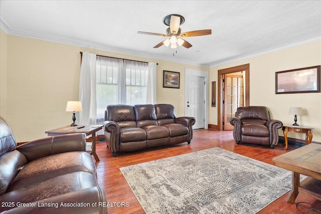 700 S Pennsylvania Ave, Lansing, MI 48912 - living room featuring a ceiling fan, ornamental molding, and wood finished floors