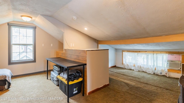 4461 Holt Rd, Holt, MI 48842 - bonus room featuring carpet flooring, vaulted ceiling, a textured ceiling, and cooling unit