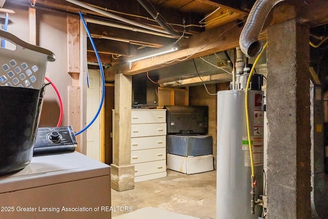 4461 Holt Rd, Holt, MI 48842 - unfinished basement featuring washer / clothes dryer and gas water heater