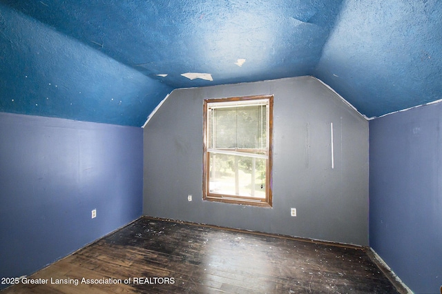 720 Kennedy St, Jackson, MI 49202 - additional living space featuring hardwood / wood-style flooring, vaulted ceiling, and a textured ceiling