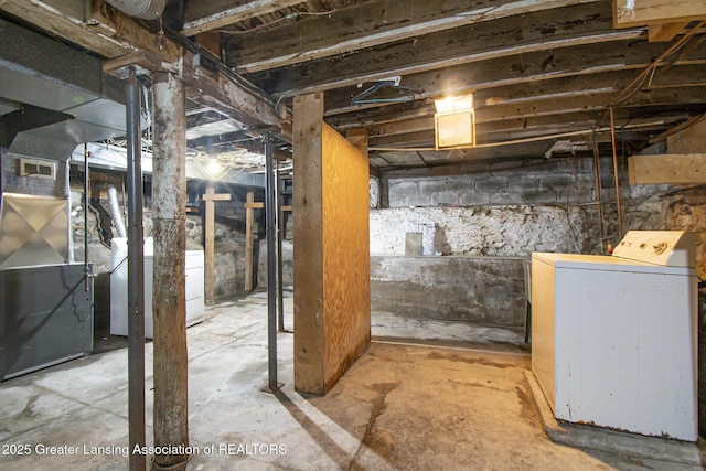 720 Kennedy St, Jackson, MI 49202 - unfinished below grade area featuring washer / dryer and heating unit