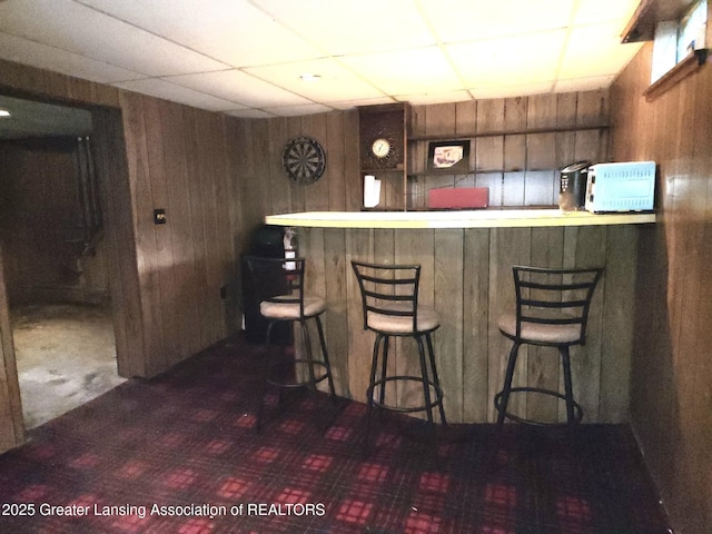 3612 Dell Rd, Holt, MI 48842 - indoor dry bar featuring wood walls and a paneled ceiling