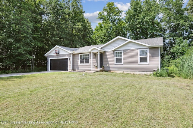 4930 N Campers Trl, Perrinton, MI 48871 - single story home with driveway, a garage, and a front yard