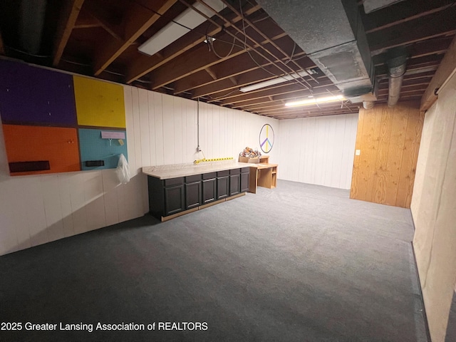 709 N Mead St, Saint Johns, MI 48879 - below grade area with carpet flooring and wooden walls