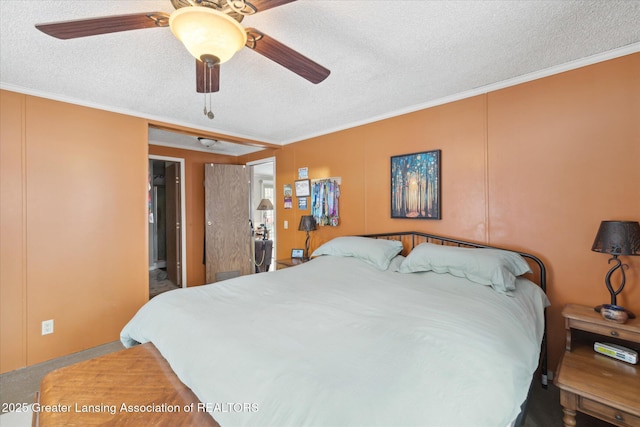9428 S Wright Rd, Eagle, MI 48822 - bedroom with a textured ceiling, ornamental molding, and ceiling fan