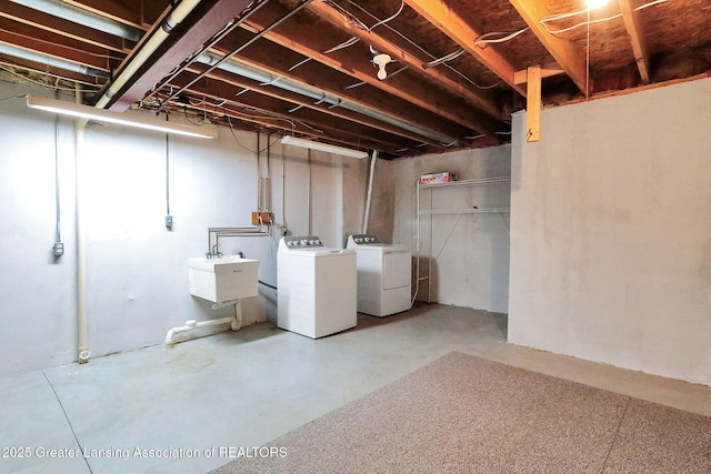 1621 Willow Creek Dr, Lansing, MI 48917 - unfinished basement featuring washing machine and dryer and a sink