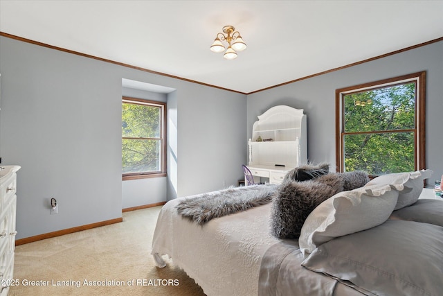 9303 Blueberry Ct, Howell, MI 48843 - bedroom with light carpet and ornamental molding