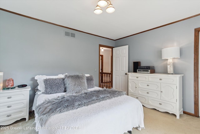 9303 Blueberry Ct, Howell, MI 48843 - bedroom featuring crown molding and light carpet