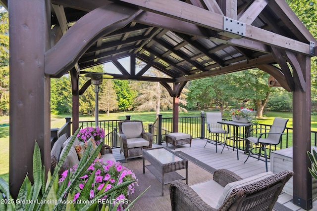 9303 Blueberry Ct, Howell, MI 48843 - view of patio with a gazebo, an outdoor living space, and a deck