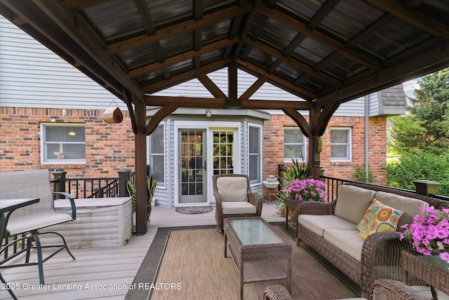 9303 Blueberry Ct, Howell, MI 48843 - wooden terrace featuring an outdoor living space and a gazebo