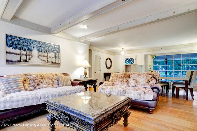2315 Hamilton Rd, Okemos, MI 48864 - living room featuring beam ceiling and wood finished floors