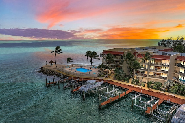water view featuring a dock and boat lift