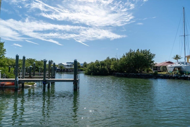 view of water feature with a boat dock