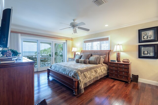 250 Seaview Cir, Duck, FL 33050 - bedroom featuring crown molding, dark wood finished floors, and visible vents