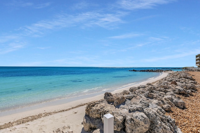 view of water feature with a view of the beach