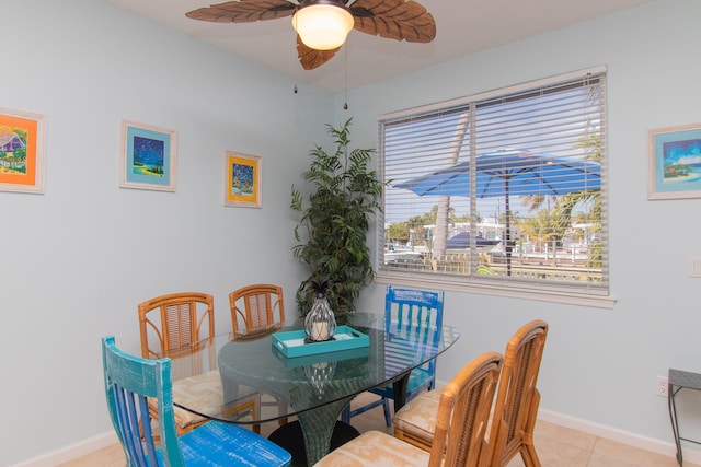 461 3rd St, Key Colony, FL 33051 - dining space with ceiling fan, baseboards, and light tile patterned flooring