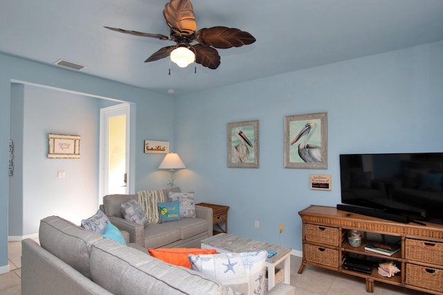 461 3rd St, Key Colony, FL 33051 - living room with light tile patterned floors, a ceiling fan, and baseboards