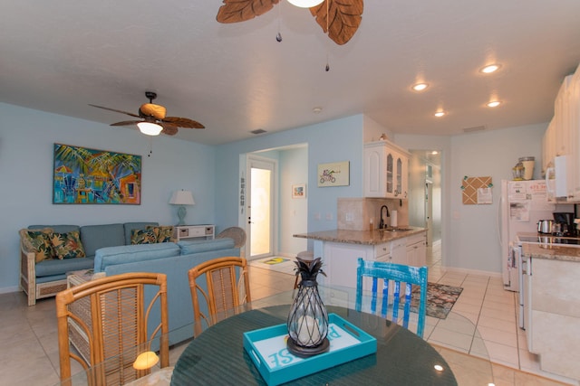 461 3rd St, Key Colony, FL 33051 - dining space featuring a ceiling fan, light tile patterned floors, baseboards, and recessed lighting