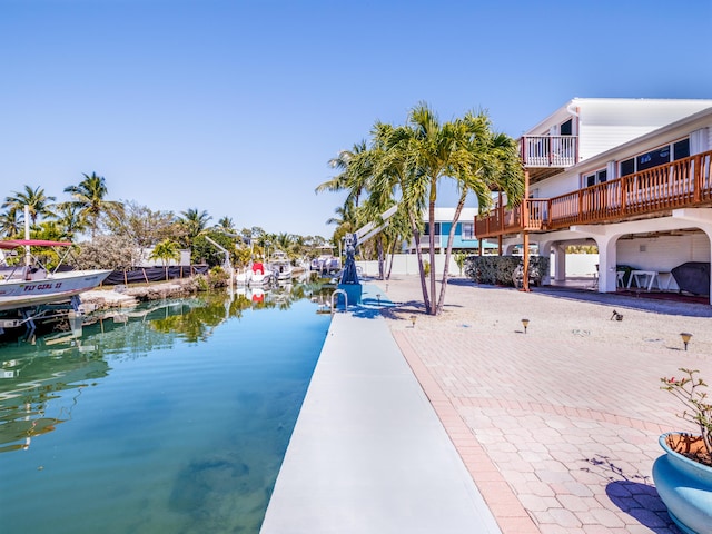 exterior space with a water view