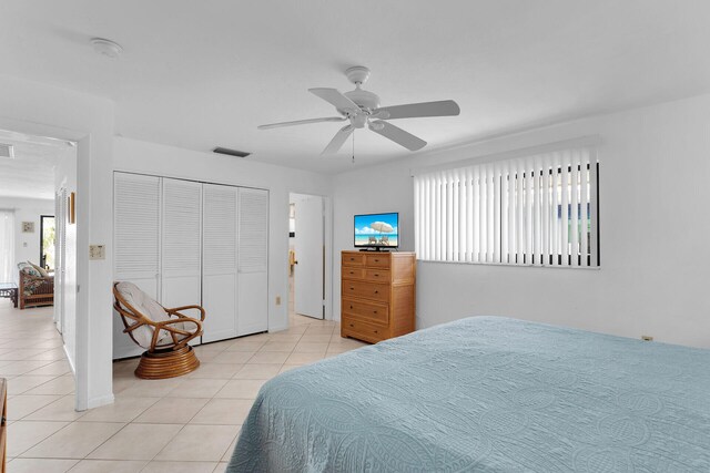 5019THST & St, Key Colony, FL 33051 - tiled bedroom featuring a closet, ceiling fan, and baseboards