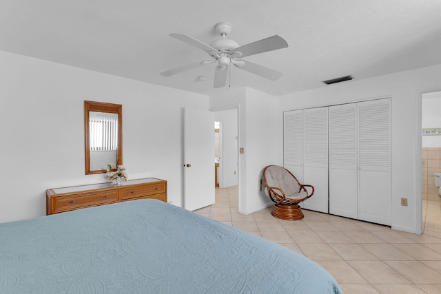 5019THST & St, Key Colony, FL 33051 - bedroom with light tile patterned flooring, ceiling fan, a closet, and ensuite bathroom