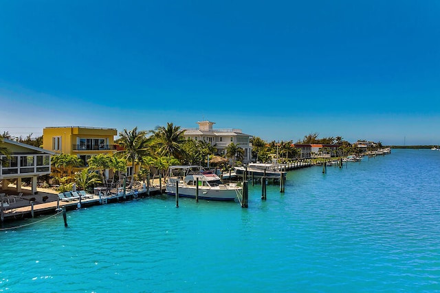 water view featuring a dock