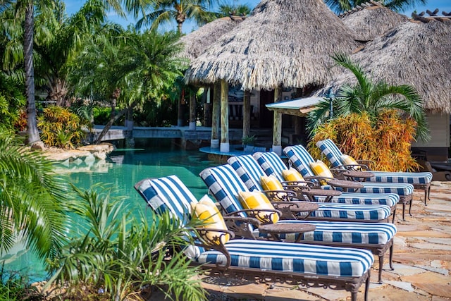 outdoor pool with a patio