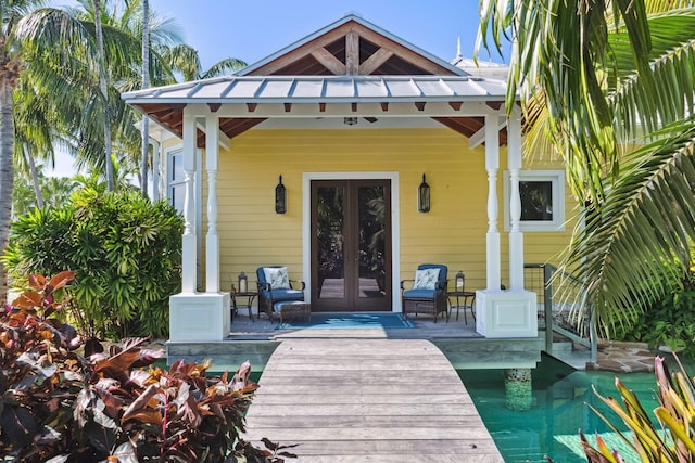 property entrance with french doors