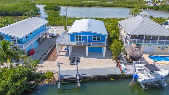 aerial view with a water view